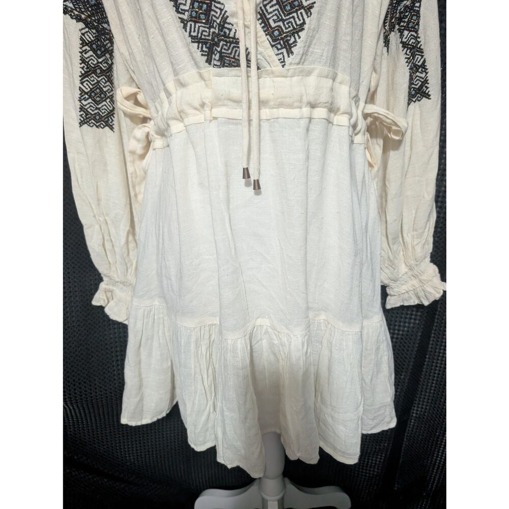 FREE PEOPLE! CREAM COTTON BLEND BEADED/EMBROIDERED BODICE BACK TIE DRESS! SZ S - Picture 4 of 12